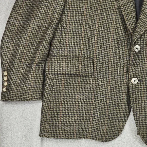 Vtg‎ Nordstrom Sport Coat 44R Men Green Houndstooth 2 Button Academia Preppy USA